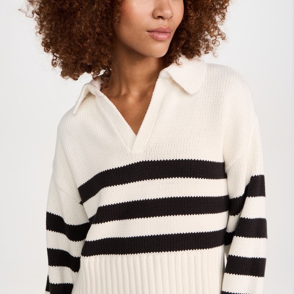Pistola Black and White Striped V-Neck Sweater